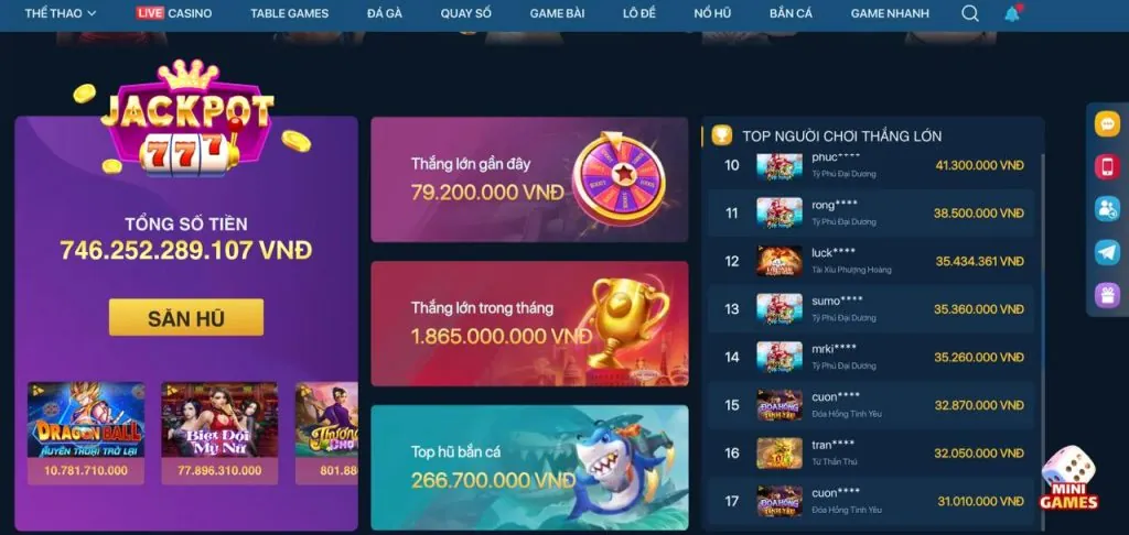 Giao diện đa dạng trò chơi Slot tại jobet